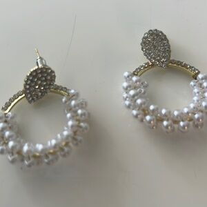 Pearl rhinestone hoops, pierced